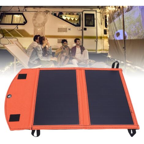 Cargador solar portátil de 14 W con batería de respaldo, panel plegable con certificación IP67 y puerto USB-A para acampadas y emergencias.