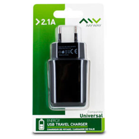 CARGADOR/TRANSFORMADOR USB 2,1A NEGRO - MWACC0003