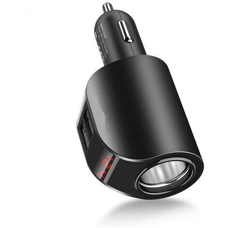 Cargador USB Dual para coche, pantalla Digital, encendedor de cigarrillos, 5V, 3A, adaptador de tableta GPS, cargador de coche,black