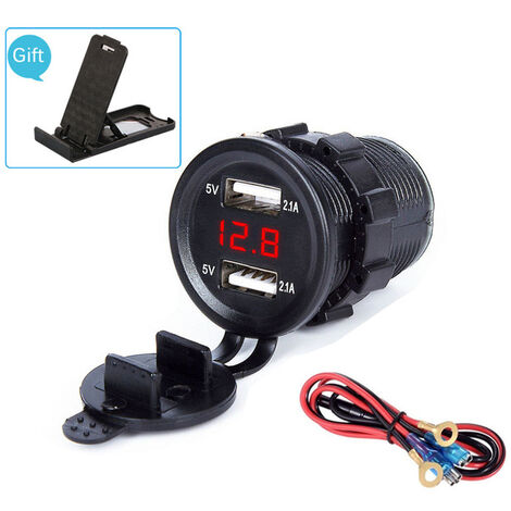 Cargador USB Dual para coche, pantalla LED de 4.2A, impermeable, Universal, para motocicleta, coche, camión, furgoneta, barco, adaptador de enchufe para teléfono, tableta, GPS,Red With cable