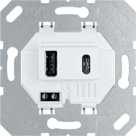 Base enchufe Schuko con cargador USB-A Y USB-C Jung LS1520-15CASW serie  LS990 Negro