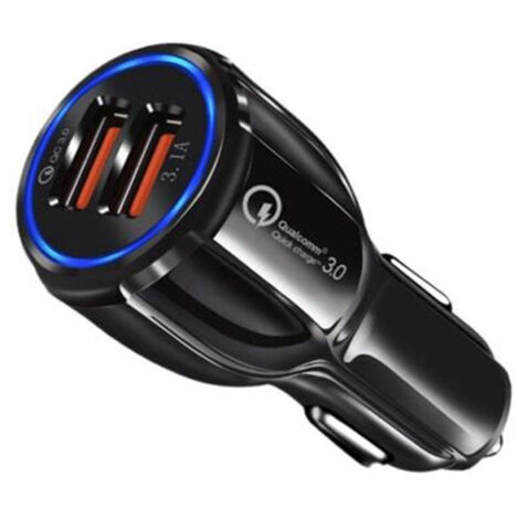 Cargador USB para coche, cargador rápido para coche, 2 puertos USB 3.0, cargador para encendedor de cigarrillos compatible con iPhone, iPad, Samsung Galaxy, Huawei, Xiaomi, tableta, cargador USB para 