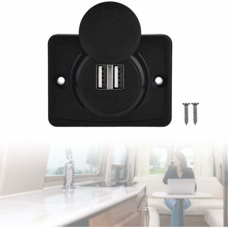 Cargador USB para coche de 12 V, adaptador de enchufe USB doble con 2 puertos, panel de carga impermeable LED USB 3.1A de 12 V para RV, barco y uso marítimo.