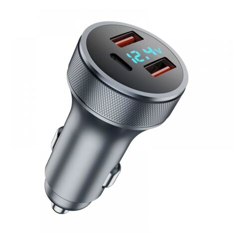 Cargador USB para coche de 72 W, adaptador de carga rápida de metal, doble USB, con voltímetro LED