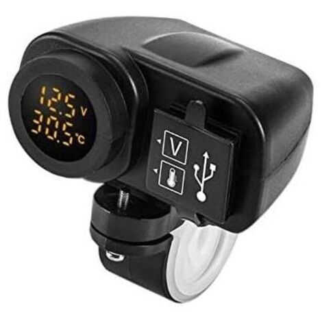 Cargador USB para motocicleta de 12 V y 5 V, 2,1 A, 12 V, con pantalla LED, voltímetro y termómetro.