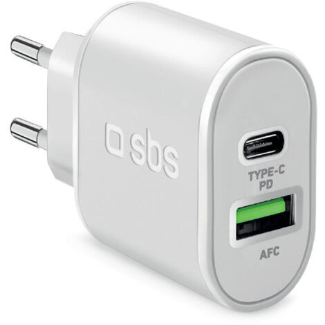 CARGADOR VIAJE SBS 1XUSB TYPE C PD 20W + 1 USB 2.1A PARA IPHONE