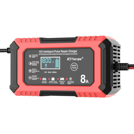 Cargador y mantenedor de batería inteligente de 12 V 8 A con compensación de temperatura  Cargador de mantenimiento para baterías de litio, LiFePO4, plomo-ácido (AGM/gel/SLA) en automóviles, camiones 