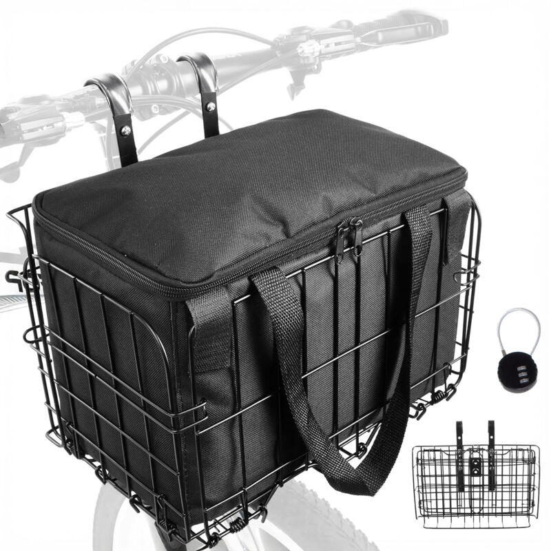 Boudech - Cargo - Panier avant pliant pour vélo avec sac métallique pliable Noir