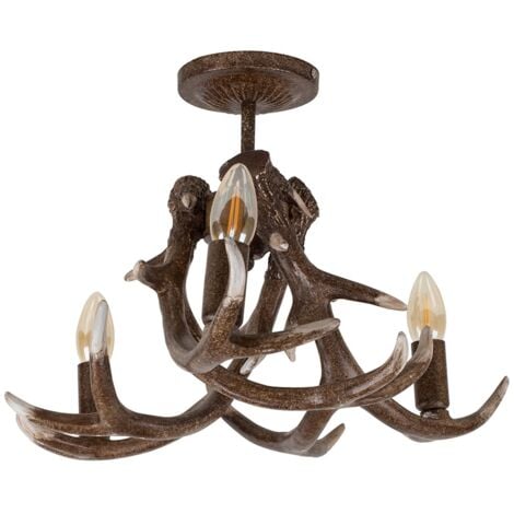 Caribou Rustic Caribou Antler 3 Way Brown Ceiling Light