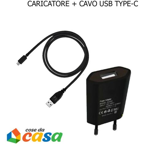 Carica batterie TYPE-C usb con cavetto per telefono nero cavo dati  alimentatore ricarica rapida android