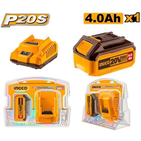 Caricabatteria + 1 Batteria a litio 20V - 4 Ah per elettroutensili INGCO da 20V.