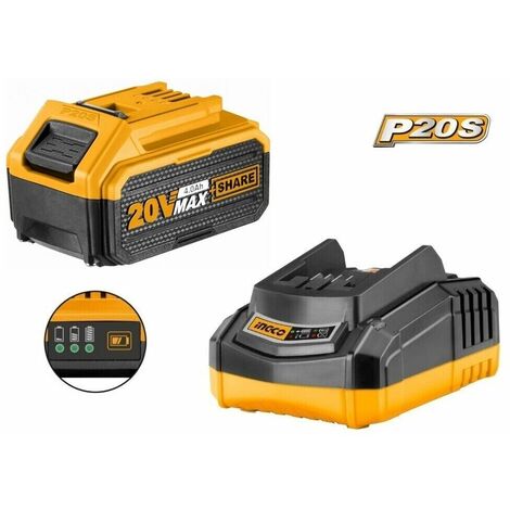 Caricabatteria + 1 Batteria a litio 20V - 4ah per elettroutensili INGCO da 20V