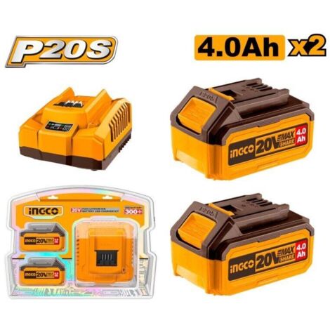 Caricabatteria + 2 Batteria a litio 20V - 4 Ah per elettroutensili INGCO da 20V