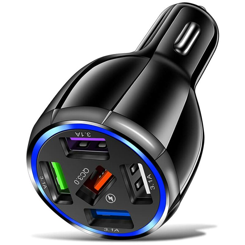 Caricabatteria da auto usb a 5 porte, adattatore