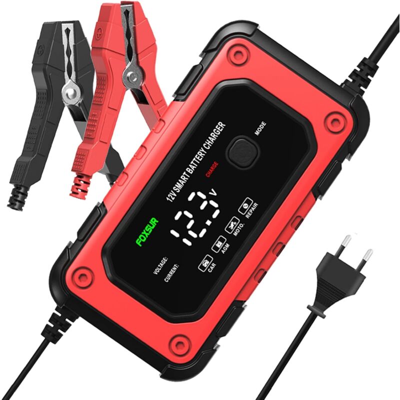 Image of Caricabatteria intelligente per auto e moto da 12 V 6 A, mantenitore automatico della batteria per auto e moto, camion