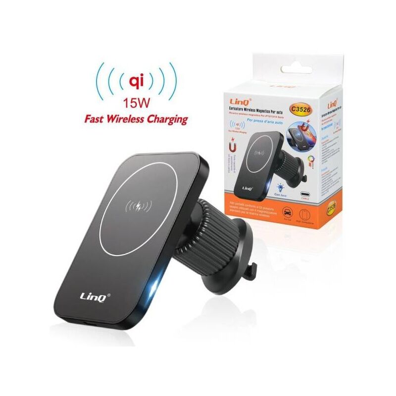 Image of Trade Shop - Caricabatteria Wireless Magnetico Per Presa D'aria Auto Qi 15 w Smartphone C3526