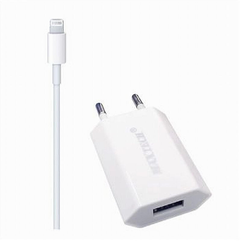 Image of Trade Shop - MAXTECH 2X1 LIGHTNING-LADEGERÄT MIT ADAPTER FÜR IPHONE 5V-1500MA 1MT MS-T005 -