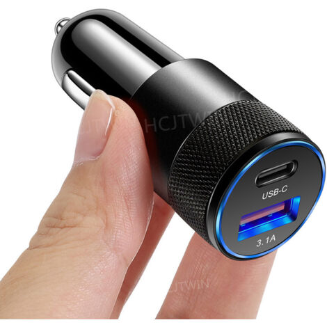 Caricabatterie accendisigari per auto/camion (5 V/4,8 A/24 W) porta USB + PD per tablet per smartphone iPhone 13/12 Pro (Max)/11 Pro (Max)/X/XR/XS (Max)/8(+) Samsung S20/S10/S9/Note 20/10 (argento)