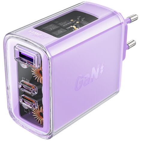 Caricabatterie Acefast GaN 65W 3 porte (1xUSB, 2xUSB C) viola (A45)