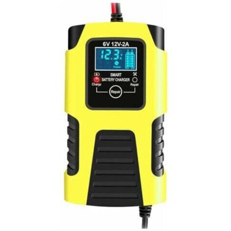 Caricabatterie automatico intelligente 12V/2A 24V/2A, caricabatterie portatile per mantenimento, desolfatore per batterie auto e moto, giallo