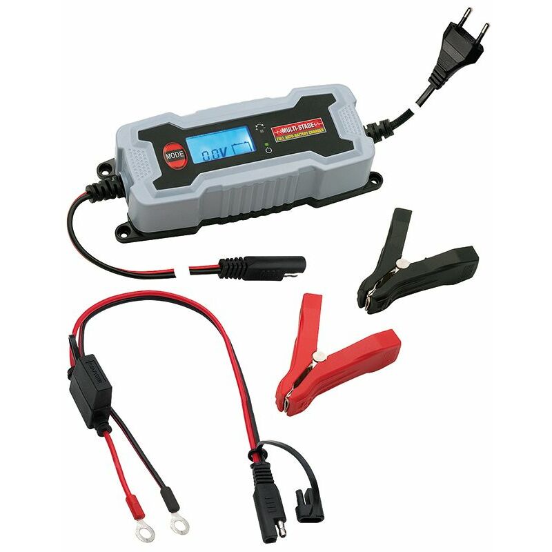 Image of Caricabatterie automatico per batterie al piombo per auto e moto 6V/12V 3,8A con connettori ad occhiello e pinze a coccodrillo Victory