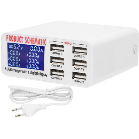 Caricabatterie con porta USB, adattatore di alimentazione per ricarica intelligente da 40 W 50-60 Hz.