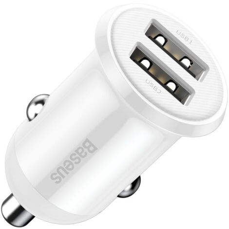 Caricabatterie da auto Baseus Grain Pro con 2 porte USB da 4,8 A (bianco)