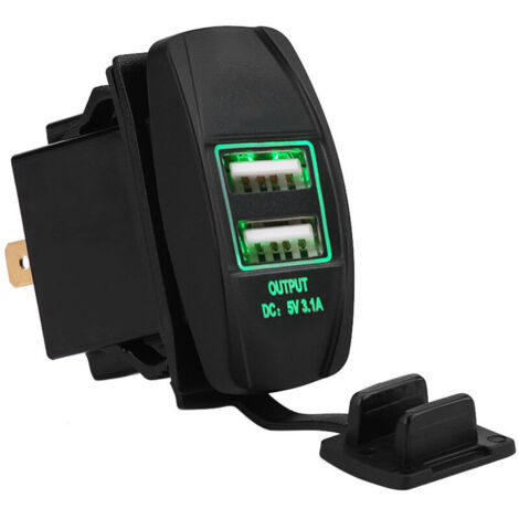 Caricabatterie da auto impermeabile da 12-24 V 3,1 A con doppie porte USB e LED verde