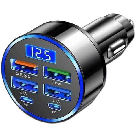 Caricabatterie da auto multiporta 6 in 1 con schermo