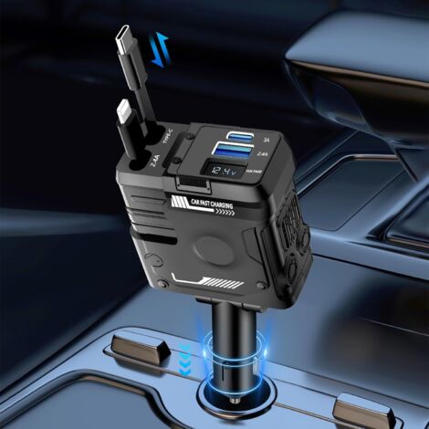 Caricabatterie da auto retrattile, caricabatterie da auto retrattile 4 in 1 da 66 W, adattatore di ricarica per auto con cavo retrattile compatibile con iPhone/iPad/Galaxy/Google/Huawei