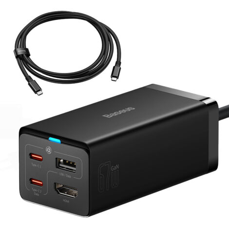 Caricabatterie da muro 2 in 1 GaN5 Pro + HUB Convertitore HDMI 4K 2x USB-C USB-A Nero