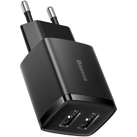 Caricabatterie da muro compatto 2x USB 10,5W nero