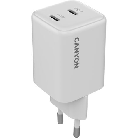 Caricabatterie da muro europeo CANYON CU45CC GaN 45W 2xPD bianco