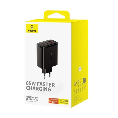 Caricabatterie da muro GaN Cube Pro 65W 2x USB-C USB-A Nero