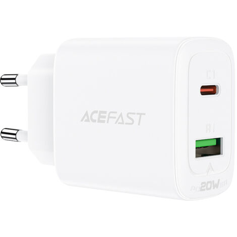 Caricabatterie da muro USB-C e USB 20W PPS PD QC 3.0 AFC FCP Bianco