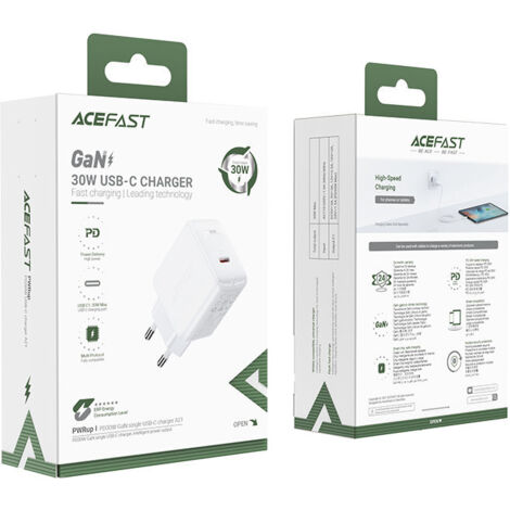 Caricabatterie da muro USB-C GaN 30W PD QC 3.0 AFC FCP Bianco