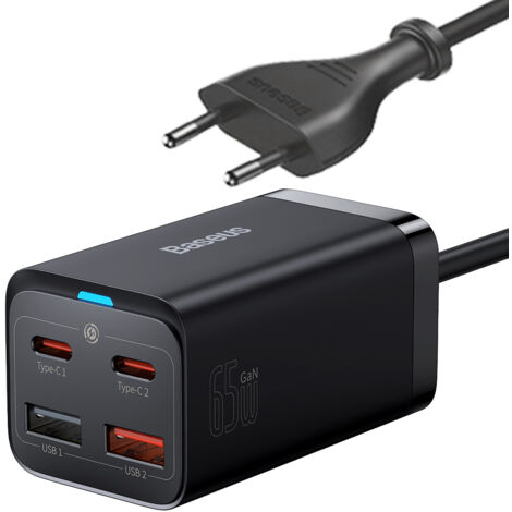 Caricabatterie da parete Baseus GaN3 Pro, 2 porte USB-C, 2 porte USB, 65 W (nero)