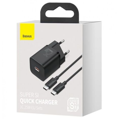Caricabatterie da parete Baseus Super Si Quick Charger 1C 25W con cavo USB-C a USB-C da 1 m (nero)