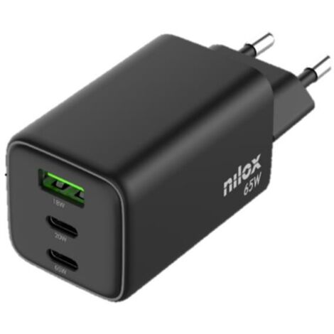 Caricabatterie da Parete Nilox NXGANUSBC65 Nero (2 Unità)