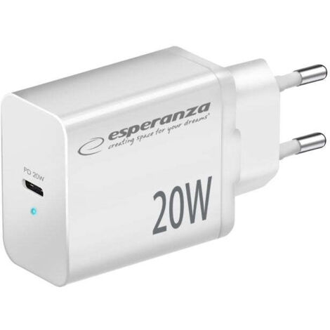 Caricabatterie esperanza quick power 20w usb c pd bianco