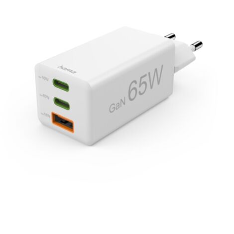 Caricabatterie hama 2x usb c 1x usb a gan 65w bianco 832