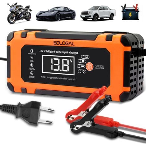 SDLOGAL Caricabatterie Intelligente Da 12V 10A, Ultrixe Caricabatteria da Auto Con Compensazione Della Temperatura, Display Lcd, 4 Modalità, Per Batterie Al Piombo-Acido Per Auto, Camion, Moto, Barche