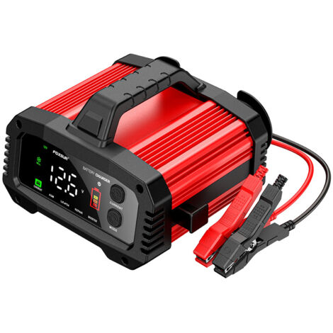 Caricabatterie intelligente per auto FOXSUR 25A 12V/25A 24V/15A Portatile (opzionale) Corrente di carica Involucro in lega di alluminio con funzione BOOSTER per batterie al piombo-acido, al litio-ferr