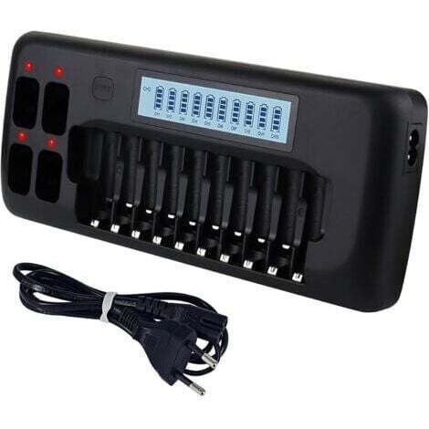 Caricabatterie LCD - Caricabatterie universale intelligente a 14 slot per batterie AA/AAA Ni-MH con funzione di scarica