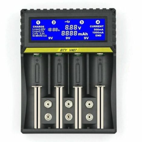 Caricabatterie multifunzionale BTY407 per batterie 18650 Li-ion/NiMH/NiCd/5AA/7AAA/9V