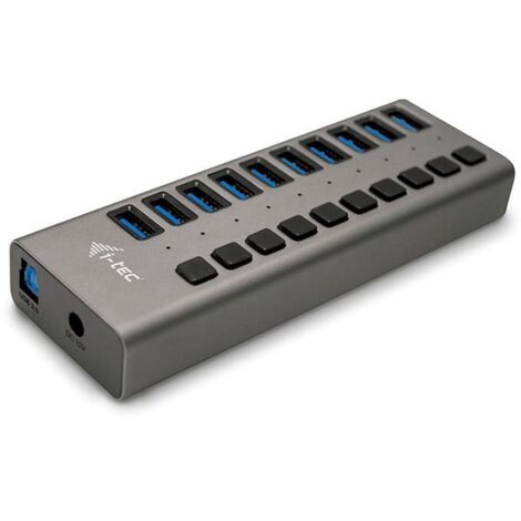 Caricabatterie Multiplo i-tec U3CHARGEHUB10 per Dispositivi Mobili � Compatibile con Smartphone e Tablet, Design Grigio Interno