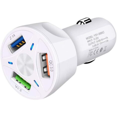Caricabatterie per auto a 3 porte, caricabatteria per accendisigari USB, presa per accendisigari rapida 3.0 + 2.1A, compatibile con iPhone, iPad, Samsung Galaxy, Huawei, Xiaomi e altri smartphone e ta