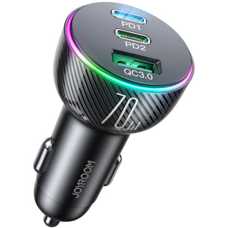 Caricabatterie per auto con presa accendisigari, 3 porte USB e 2 porte USB-C 70W - Nero