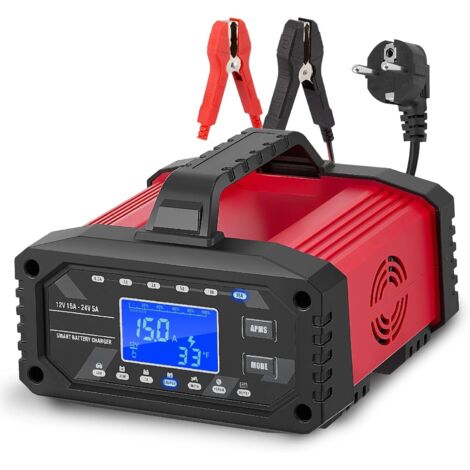 Caricabatterie per auto da 15 A, caricabatteria intelligente completamente automatico da 12 V/24 V con compensazione della temperatura per batterie al piombo-acido e LiFePO4