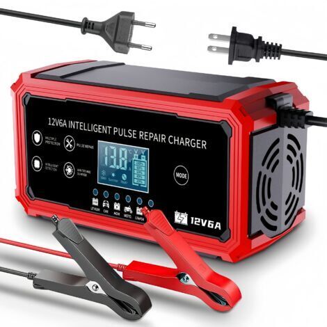 Caricabatterie per auto/moto da 12 V 6 A rosso, caricabatterie per batterie al litio da 14,6 V/12,6 V